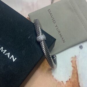David Yurman Pavé Diamonds Cable Station Silver Bracelet 7mm